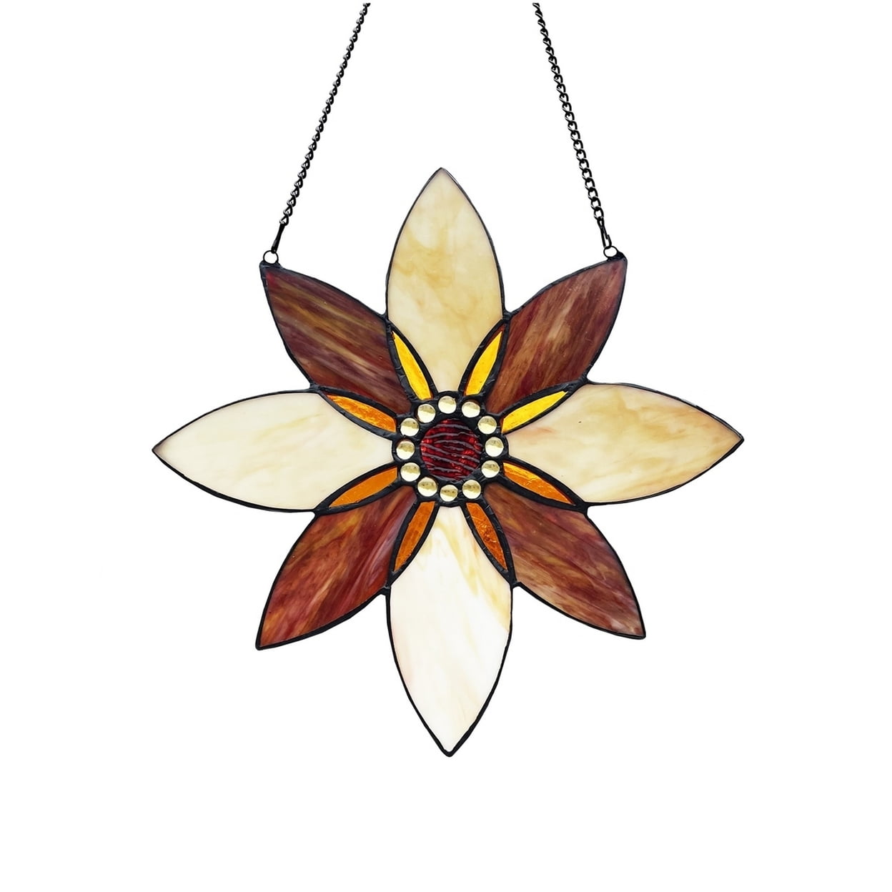 CHLOE Lighting VIOLA Floral-Style Black Finish Stained Glass Window Panel 13" Tall
