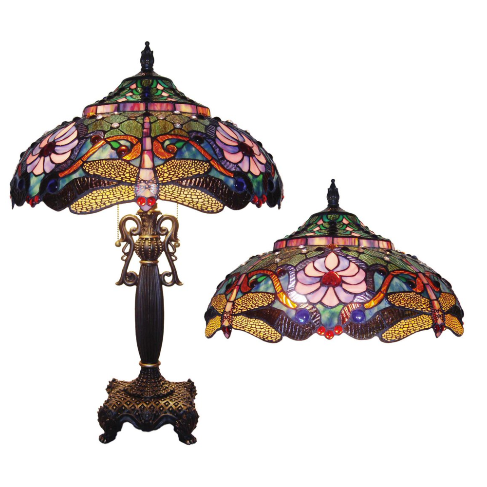 CHLOE Lighting ZYGO Tiffany-style 2 Light Dragonfly Table Lamp 19" Shade