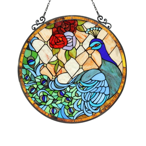 CHLOE Madison Tiffany-glass Peacock Window Panel 24"
