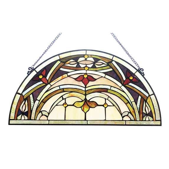 CHLOE Marion Tiffany-Style Victorian Stained-Glass Window Panel 12.5" Height
