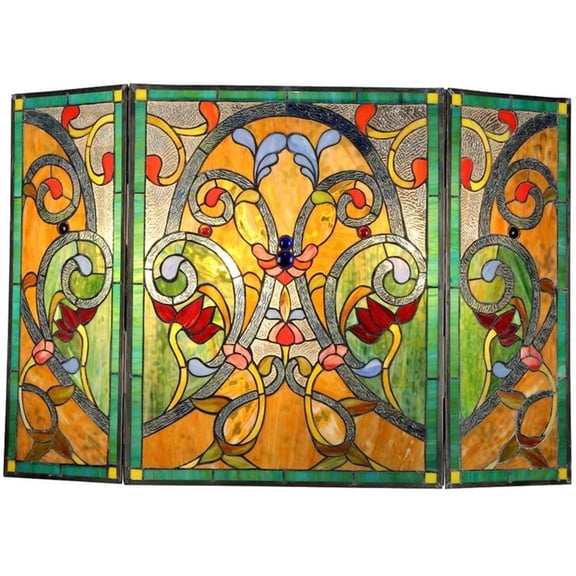CHLOE Myrtle Tiffany-style 3pcs Folding Victorian Fireplace Screen 44x28