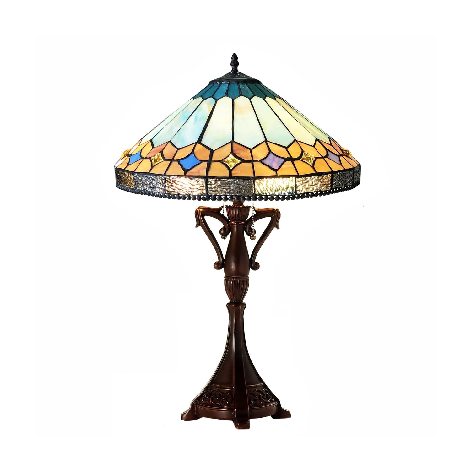 Antique Bronze Adjustable Stained Glass Table Lamp, 25" Height
