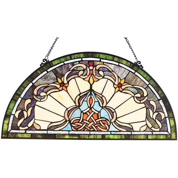 CHLOE Norene Tiffany-Style Victorian Stained-Glass Window Panel 12.5" Height