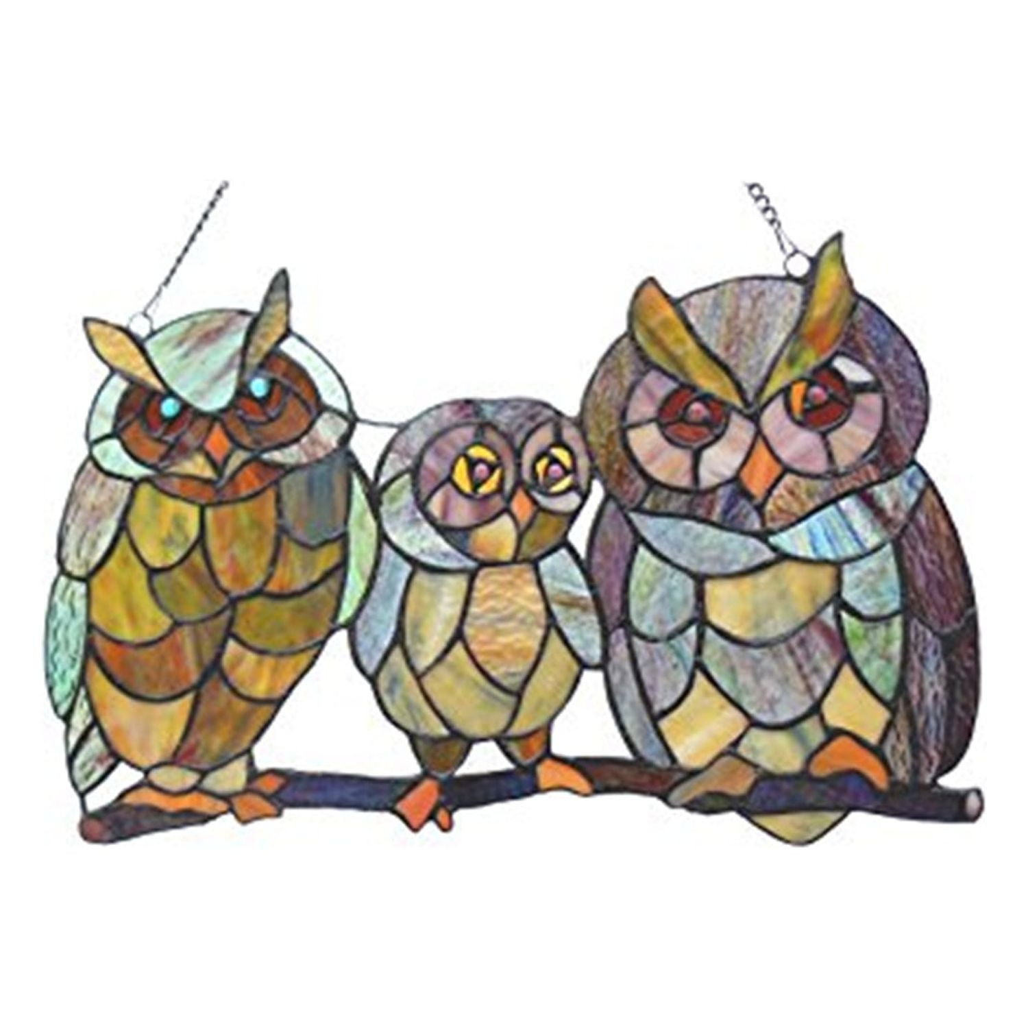 CHLOE Ollie Tiffany-glass Owls Family Window Panel 11x17 - Walmart.com