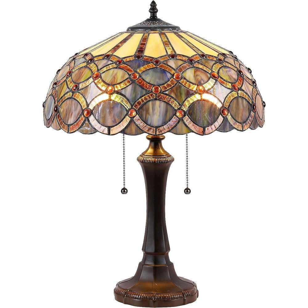 Antique Bronze Adjustable Stained Glass Tiffany-style Table Lamp