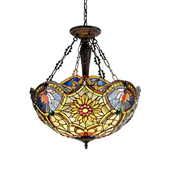CHLOE Lighting REBECCA Tiffany-style 3 Light Victorian Inverted Ceiling Pendant 21" Shade