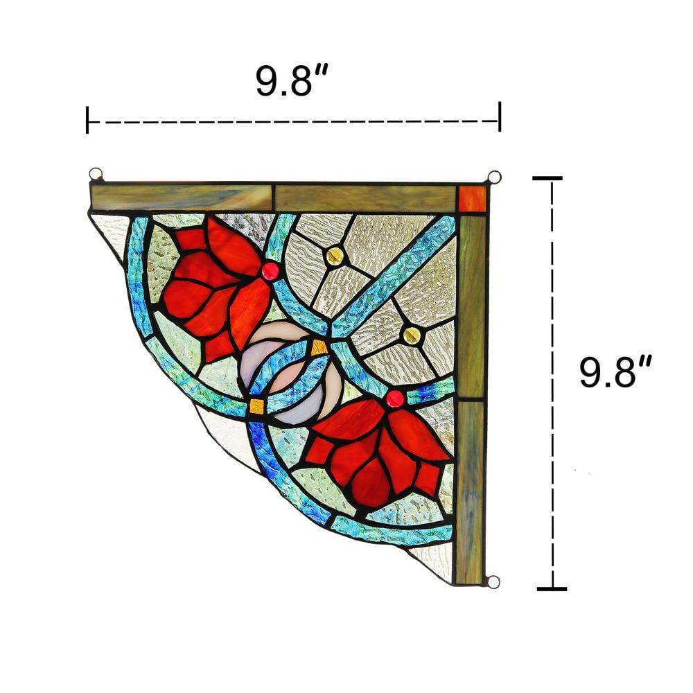 Victorian Tiffany-Glass Window Panel with Red Roses, 10" Wide
