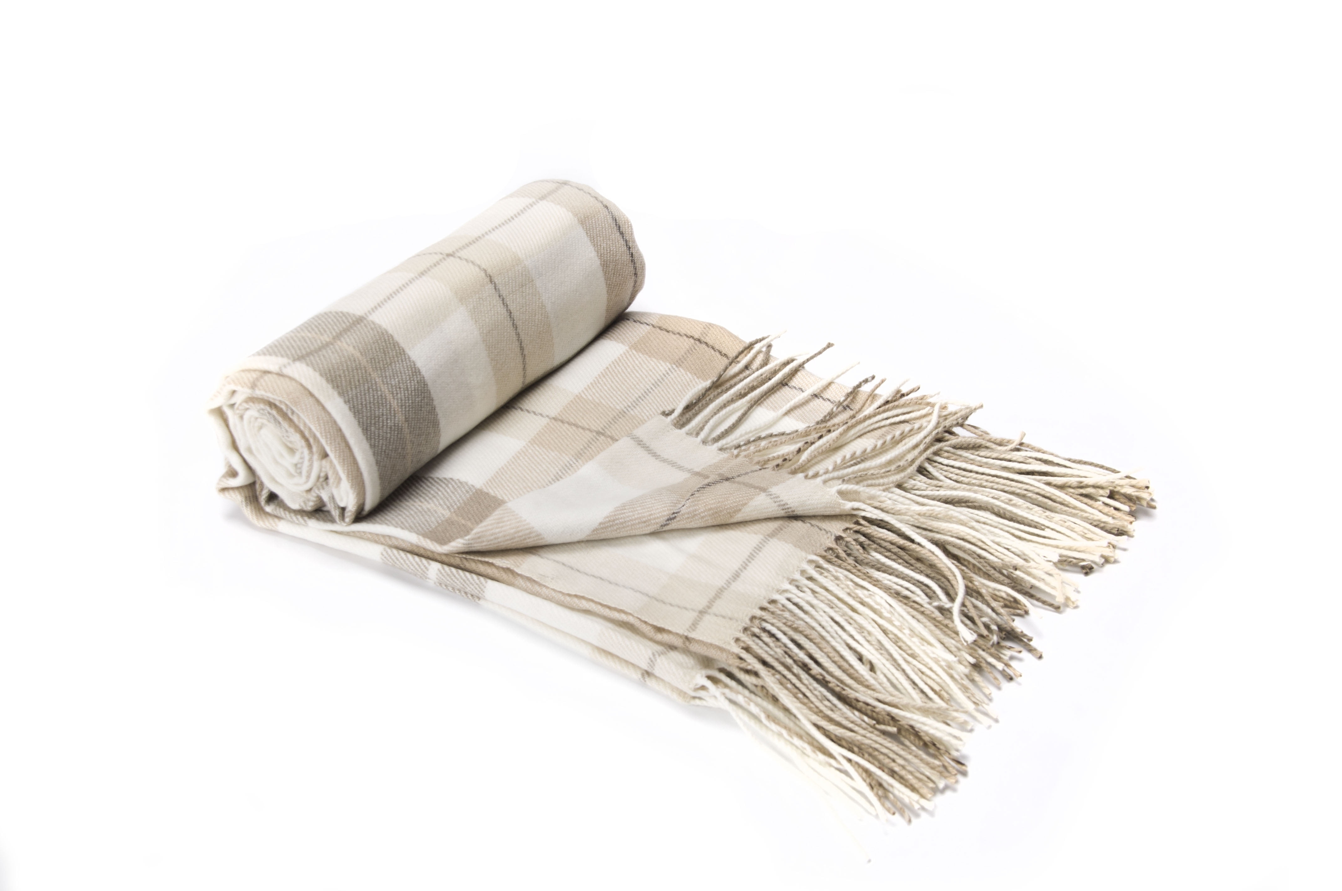 CHLOE'S COLLECTION Buffalo Plaid Blanket Throw With Fringe, Check Pattern,50x60" Neutral Color