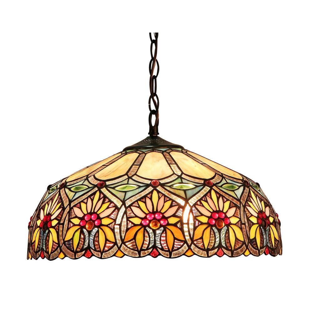 Belen Kox SUNNY Tiffany-style 2 Light Floral Ceiling Pendant Fixture 18" Shade