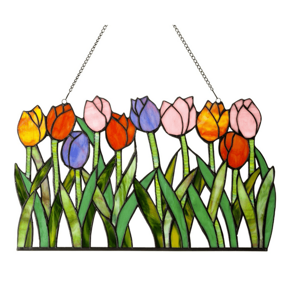 CHLOE Tulipa Tiffany-glass Tulips Window Panel 18" Wide