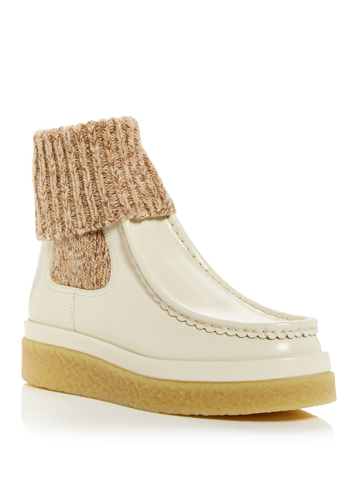 CHLOE Womens Ivory 1 1 2 Platform Wool Scalloped Stretch Padded Jamie Round Toe Wedge Leather Booties 40 Walmart