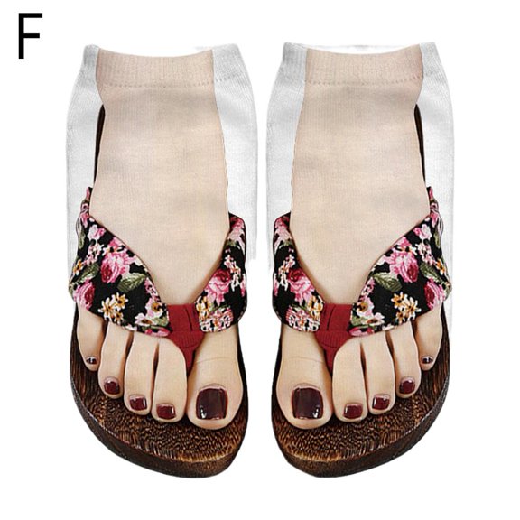 CHLOEF 3D Pattern Manicure Print Socks,Flip Flop Funny Hidden Running Socks Women Personalized Low Cut Ankle Smooth Toe Socks Women L4P9