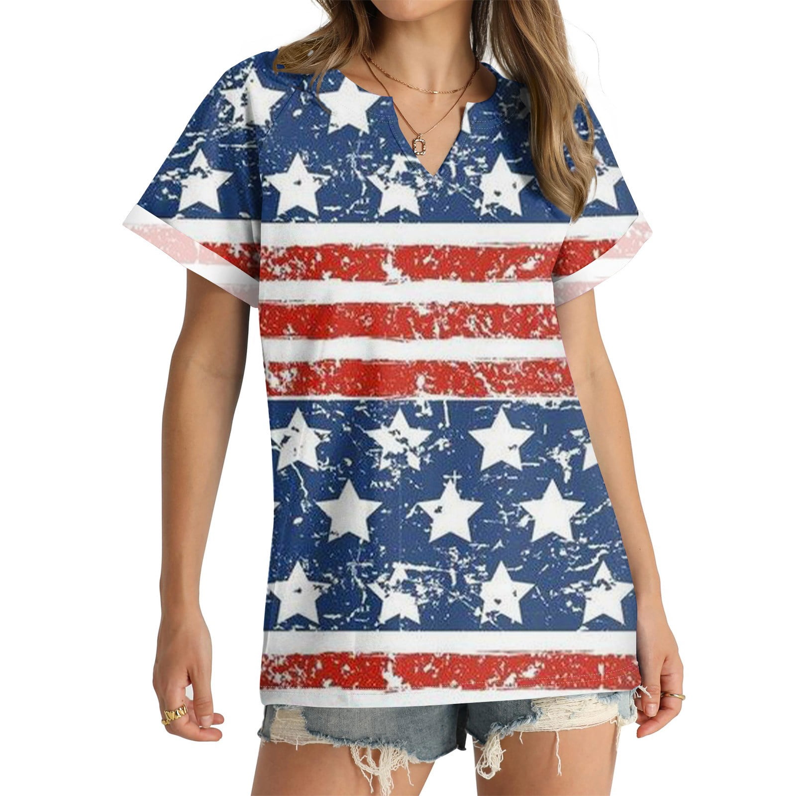 American Flag T-Shirt For Women – 4th Of July Patriotic Tee, Raglan Sleeve, Soft Cotton Blend (White, Small)