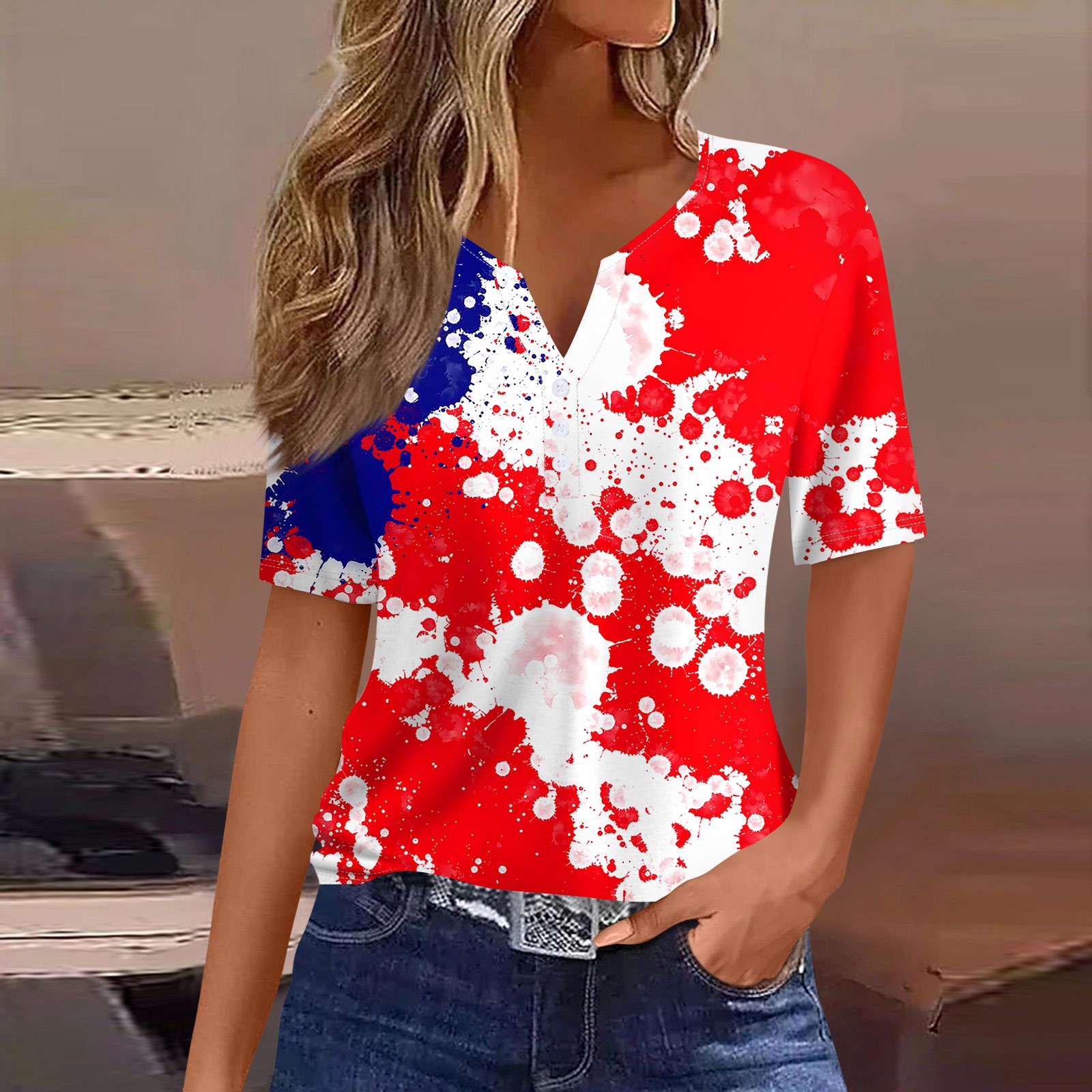 Women's American Flag Patriotic T-Shirt | 4th Of July Graphic Tee With Heart & Stars Design - XX-Large