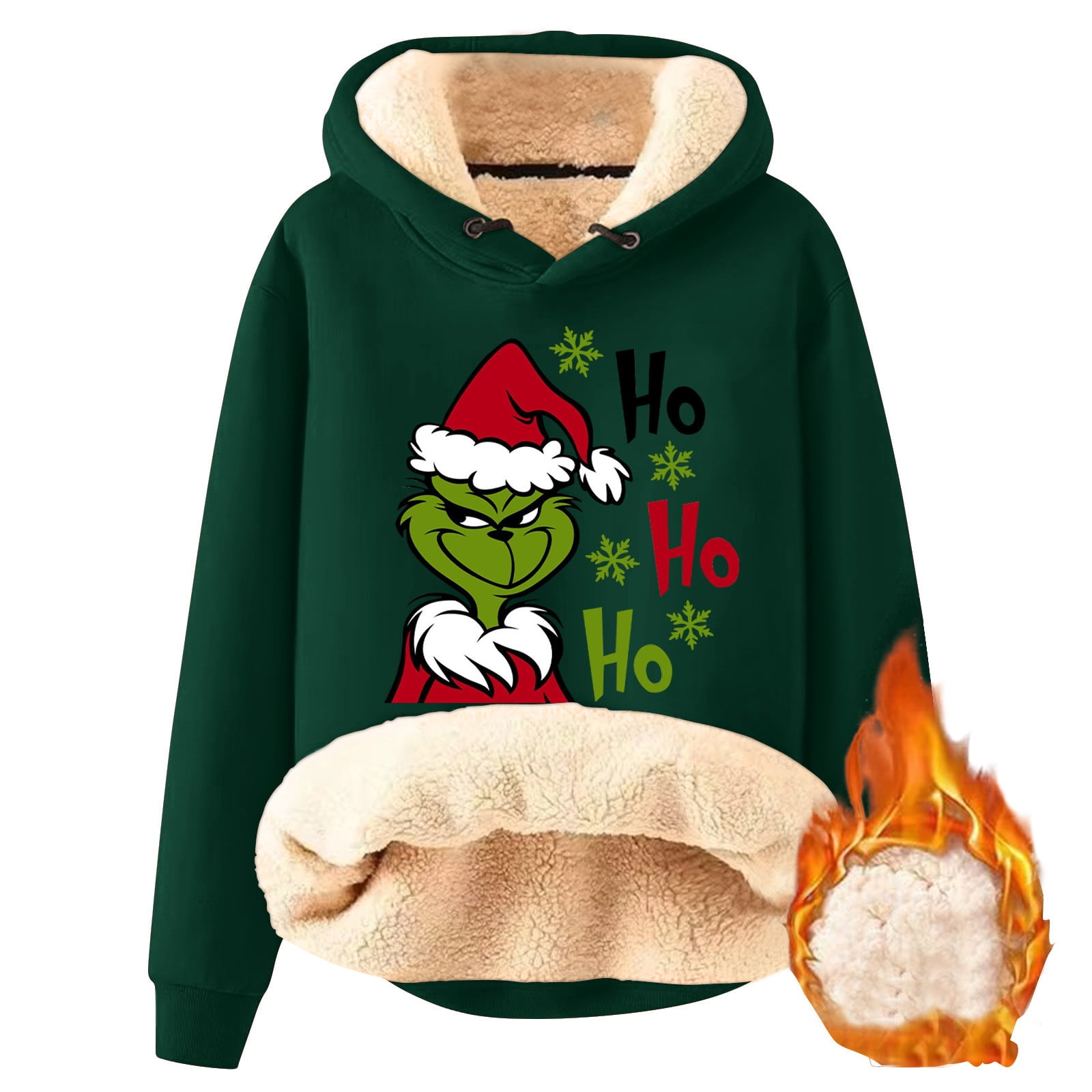 CHMORA Christmas Hoodie Lone Sleeve Round Neck Hoodie Christmas Grinch