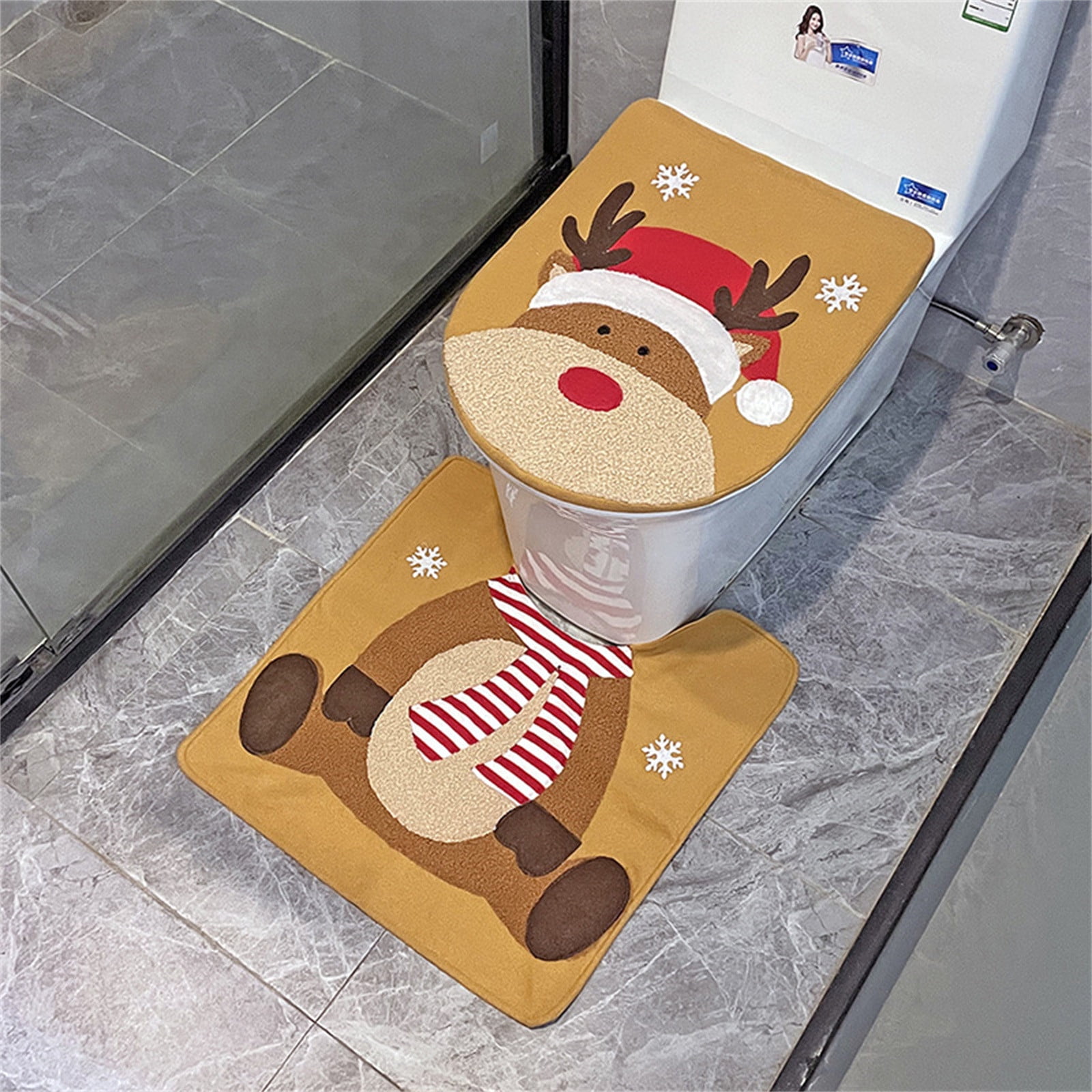 CHMORA Christmas Toilet Seat Cover Decorations, Toilet Seat Cover Set, Santa Claus Toilet Seat