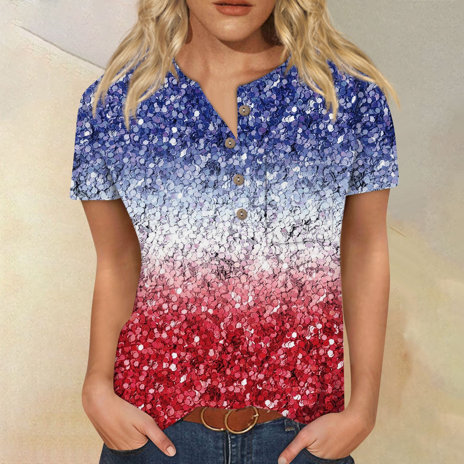 Women's American Flag Graphic Tee - Funny Patriotic 4th Of July T-Shirt, Casual Short Sleeve Top (Red, S-4XL)