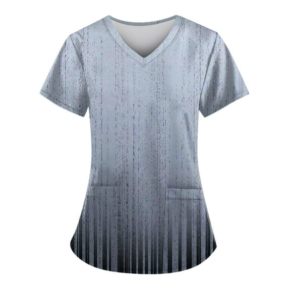 CHMORA Womens Scrub Tops Print V Neck Tshirts Short Sleeve Casual Working Uniform with Pockets Printed Tops Summer Tops