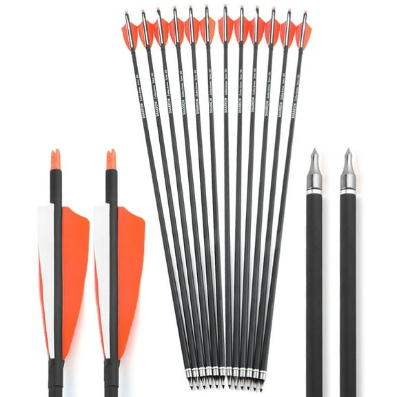 CHN Archery - 30" Feather Fletched Carbon Arrows Spine 500 Orange (12 Pack)Ship from USA