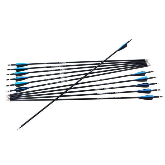 CHN Archery - 30" Fletched Compound Bow Arrows Spine 500 Blue/Black (12 Pack)【Ship from USA】