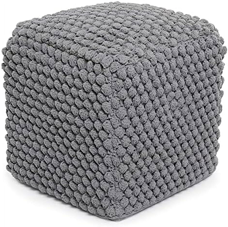 Grey Cotton Blend Knitted Pouf with Lightweight Bead Filling