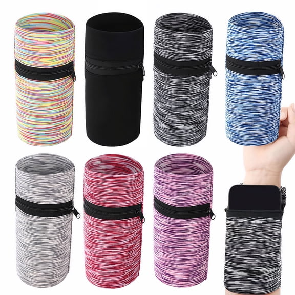 CHNEFENG Sports Wristbands 7-Pack Wrist Pouch with Zipper, High Elasticity Wallet Wristlet for Running