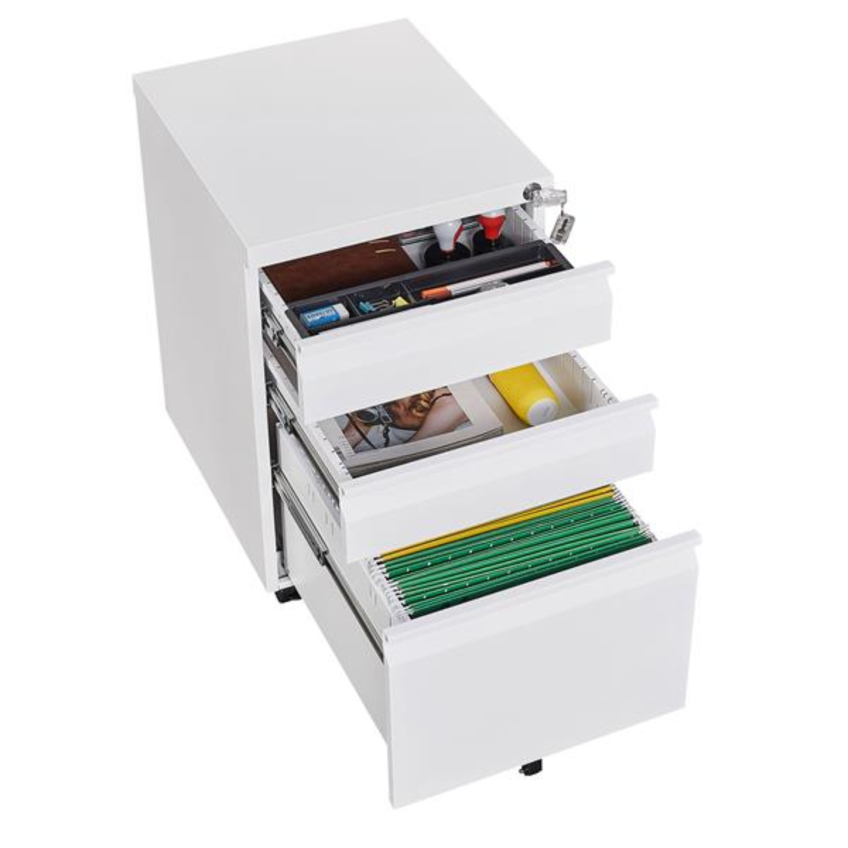CHNGQN 3Drawer Mobile File with Lock Office Storage Filing