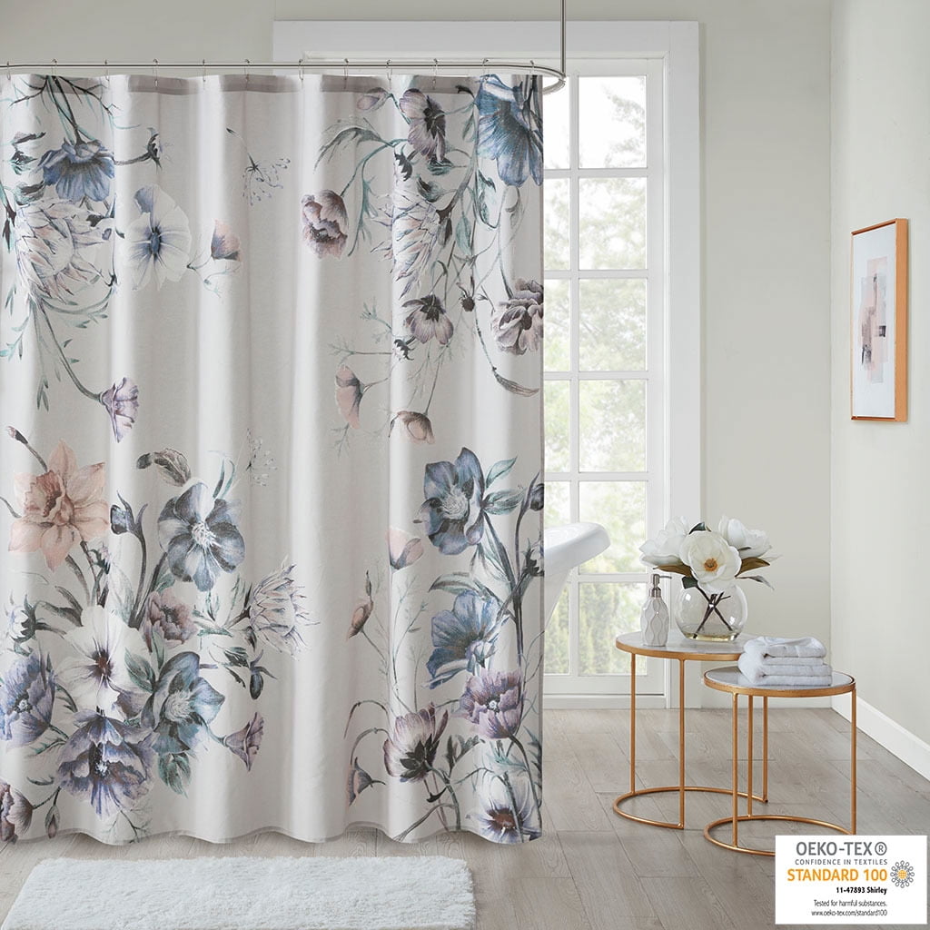 Cassandra Blue Floral Cotton Shower Curtain
