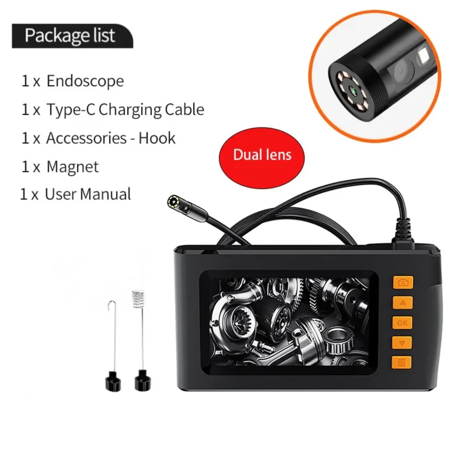 Triple Lens Industrial Endoscope, 4.3 Inch Screen Inspection Camera With 8+2 LED Lights, 1080p Sewer Camera, IP67 Waterproof Drainage Camera For Car