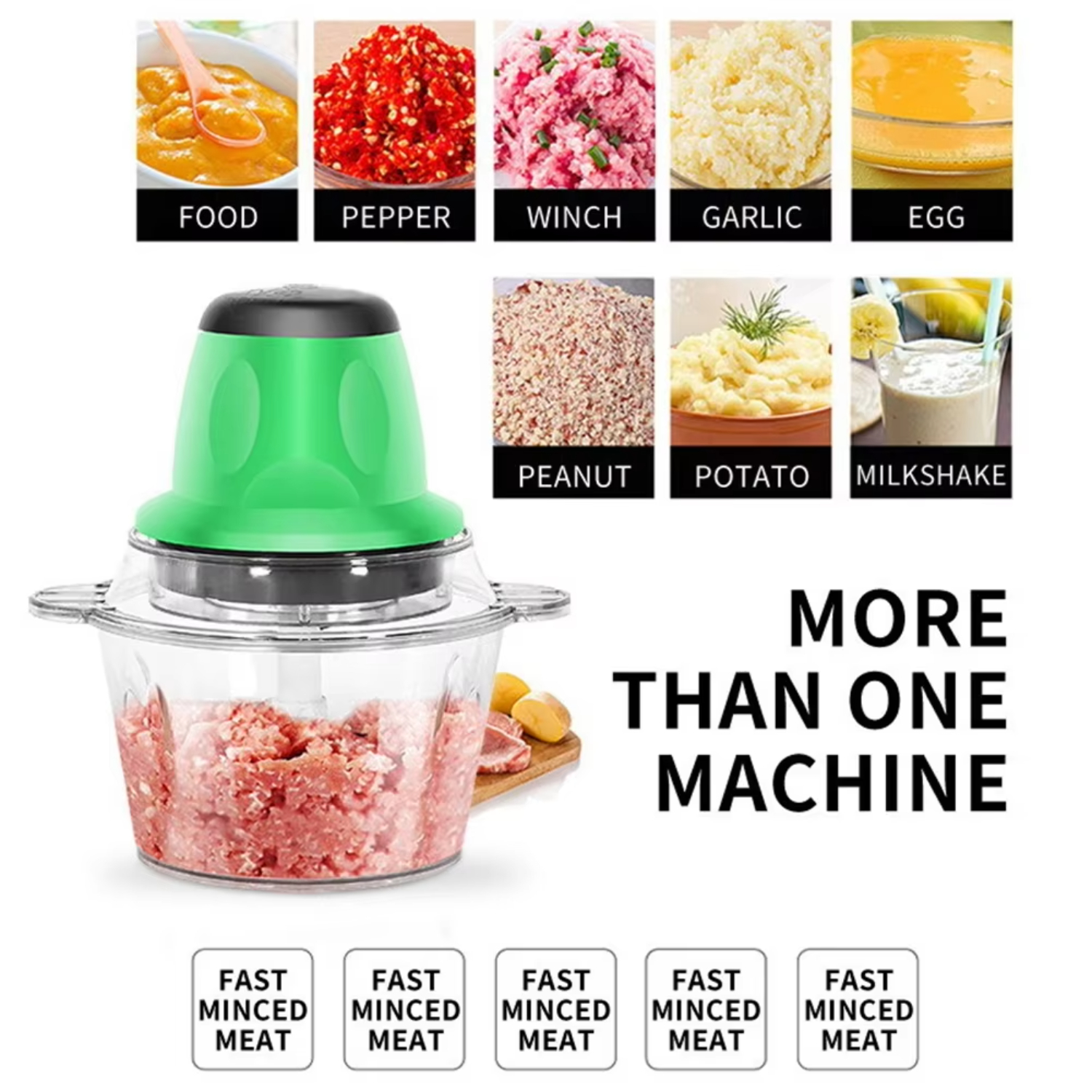 CHNGTO Compact Green Food Processor Blender Meat Grinder Garlic Machine