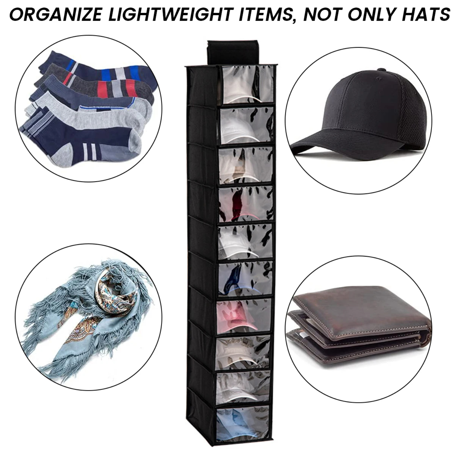 CHNGYDZ Stylish Organizer Baseball Hat Rack with Multiple Pockets