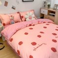 CHNGYJC Soft and Cozy Lovely Pink Strawberry Flower Bedding Set for