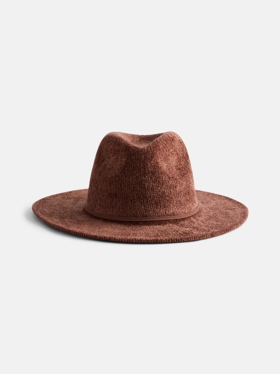 Women's Chenille Fedora with Trim, Brown
