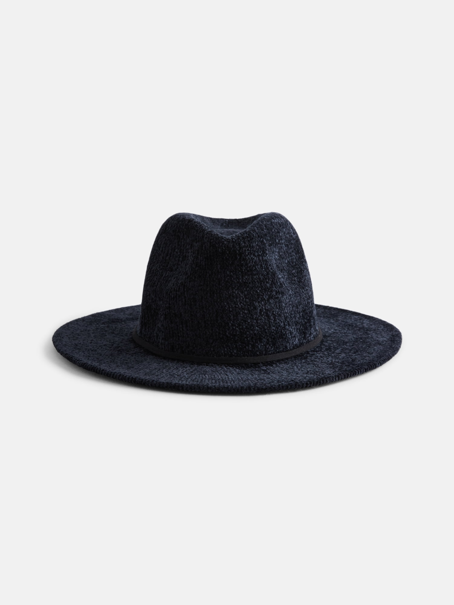 Time and Tru Women's Chenille Fedora with Trim, Black