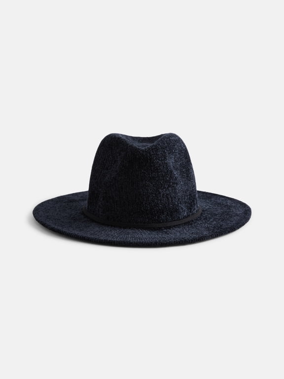 Women's Chenille Fedora with Trim, Black