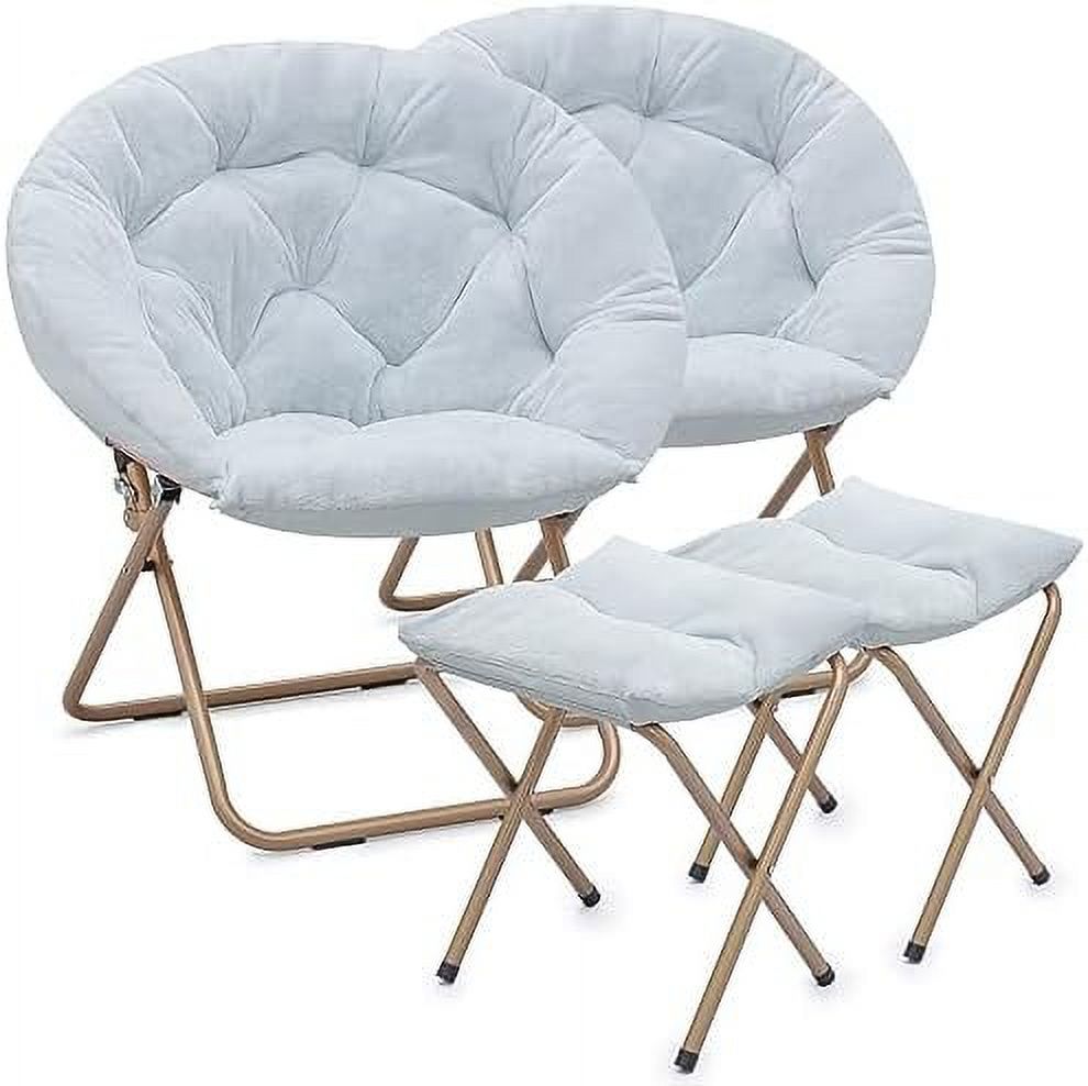 CHNKH Round Foldable Oversized Saucer Chair for Adults with Ottoman