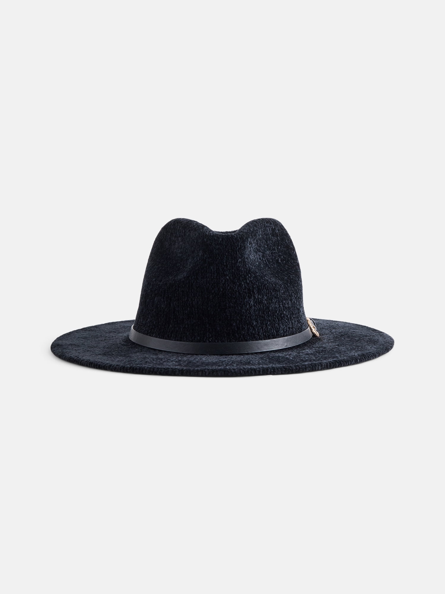 Scenario Women's Chenille Knit Fedora with Croissant Buckle, Black