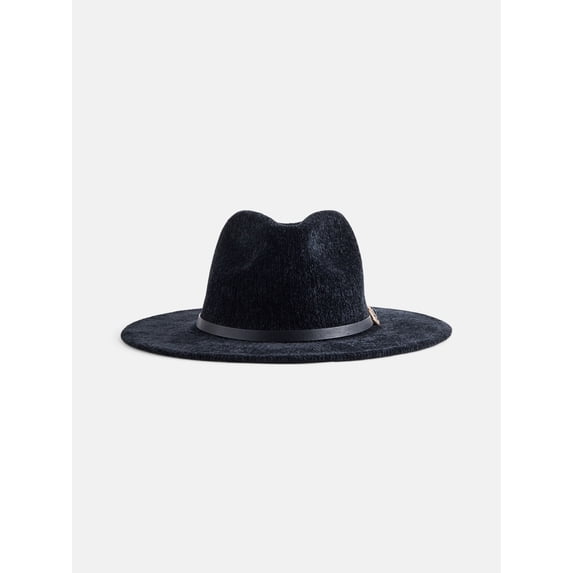 Scenario Women's Chenille Knit Fedora with Croissant Buckle, Black