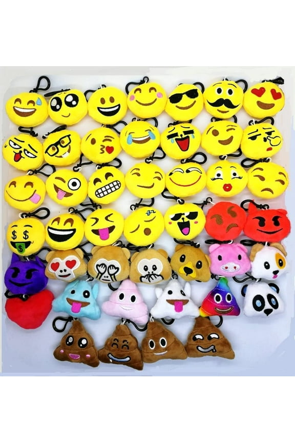 45x MiniEmojiKeyChainDiameter5cmSmileysPlushKeychains