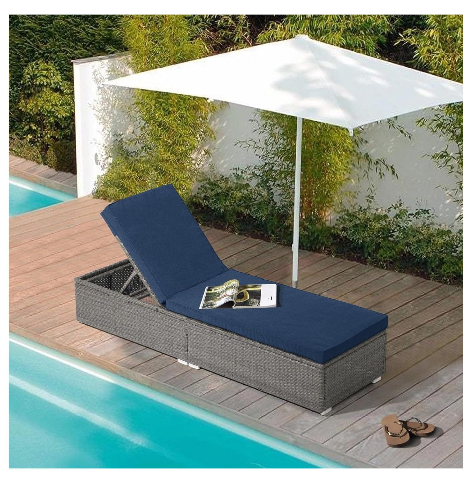 Sun Lounger Outsunny Patio Wicker Chaise Lounges, PE Rattan