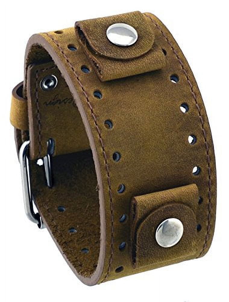 CHO-C Crazy Horse Leather 22mm Lug Width Golden Brown Wide Cuff