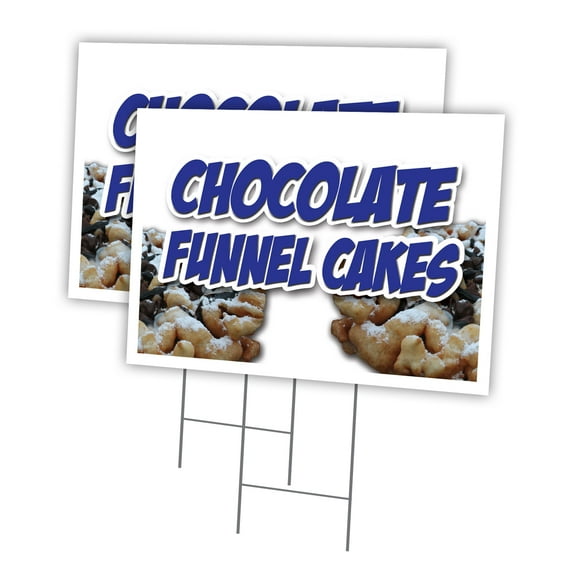 CHOCOLATE FUNNEL CAKES 2 Pack Of 12" x 16" Yard Sign & Stake outdoor plastic window | Advertise Your Business | Stake Included Image On Both Sides | Made in The USA