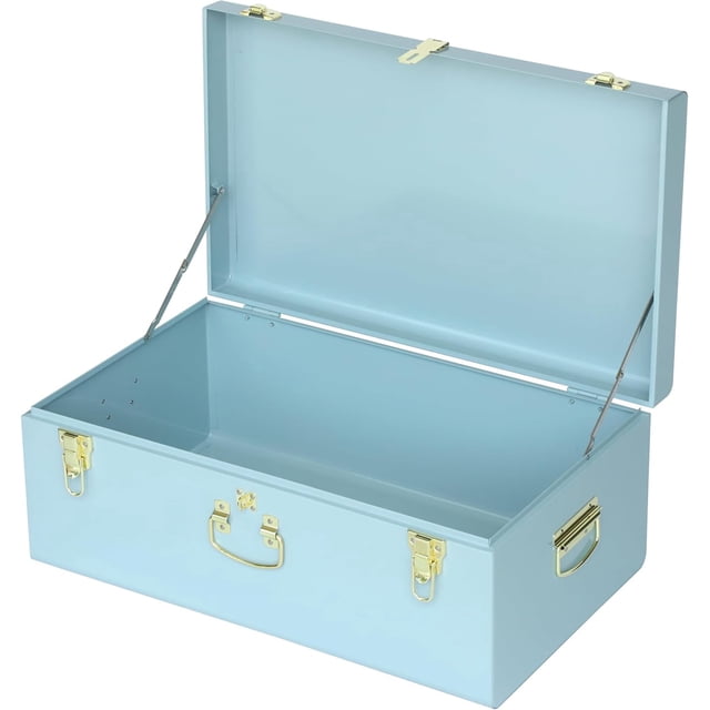 Key Lock Box Labels CHOCSTAY Large Storage Trunk with Key Lock & Handles, Blue Decorative ...