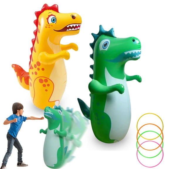 MixMart Inflatable Punching Bag for Kids,2 Pcs Boxing Bag with Instant Bounce Back,Ring Toss with 4 Rings,Dinosaur Toys for Kids,Great for Boys and Girls (38 Tall)