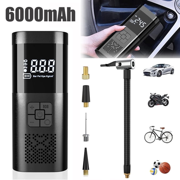 MixMart Tire Inflator Portable Air Compressor, 150PSI Rechargeable 6000mAh Battery Tire Inflator, Mini Air Pump Auto Shut off, Tire Pump with LED Light for Car Motorcycle Bicycle