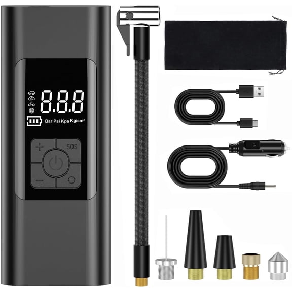 MixMart Tire Pump 150psi Cordless 7500mAh, Emergency Power Supply Tire Inflator - Black