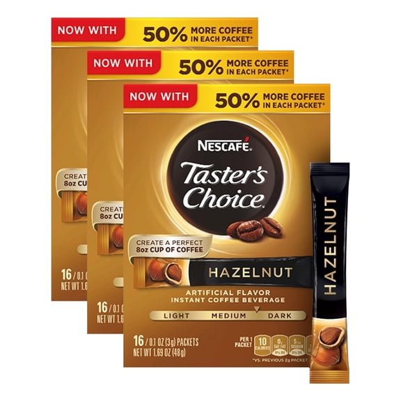 Nescafe Taster's Choice Hazelnut Instant Coffee Packets, 16 Count (3 Packs)