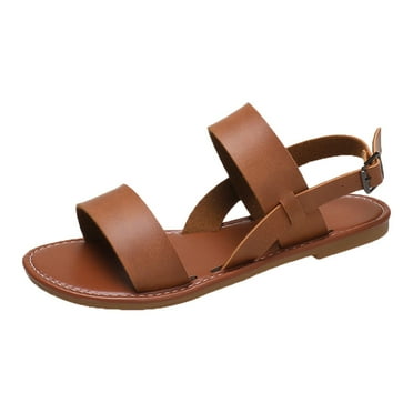 CHOII 50% off Clearance Spring Sandals Roman One Line Buckle Flat Bottomed Women's Sandals Cushionaire Sandals Summer Sandals for Women 2024,Brown/9.5