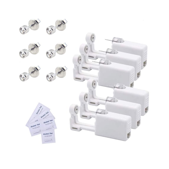 CHOII 6 Pack Self Ear Piercing Gun Earring Disposable Piercing Kit No Pain Easy Use Ear Piercing Gun Kit Tool with Stud at Home Self Ear Piercer Kit (White)