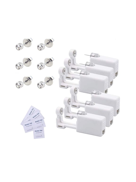 CHOII 6 Pack Self Ear Piercing Gun Earring Disposable Piercing Kit No Pain Easy Use Ear Piercing Gun Kit Tool with Stud at Home Self Ear Piercer Kit (White)